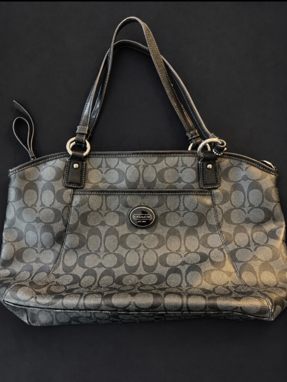 Vintage Coach Signature Canvas Tote – Gray/Black Monogram Shoulder Bag